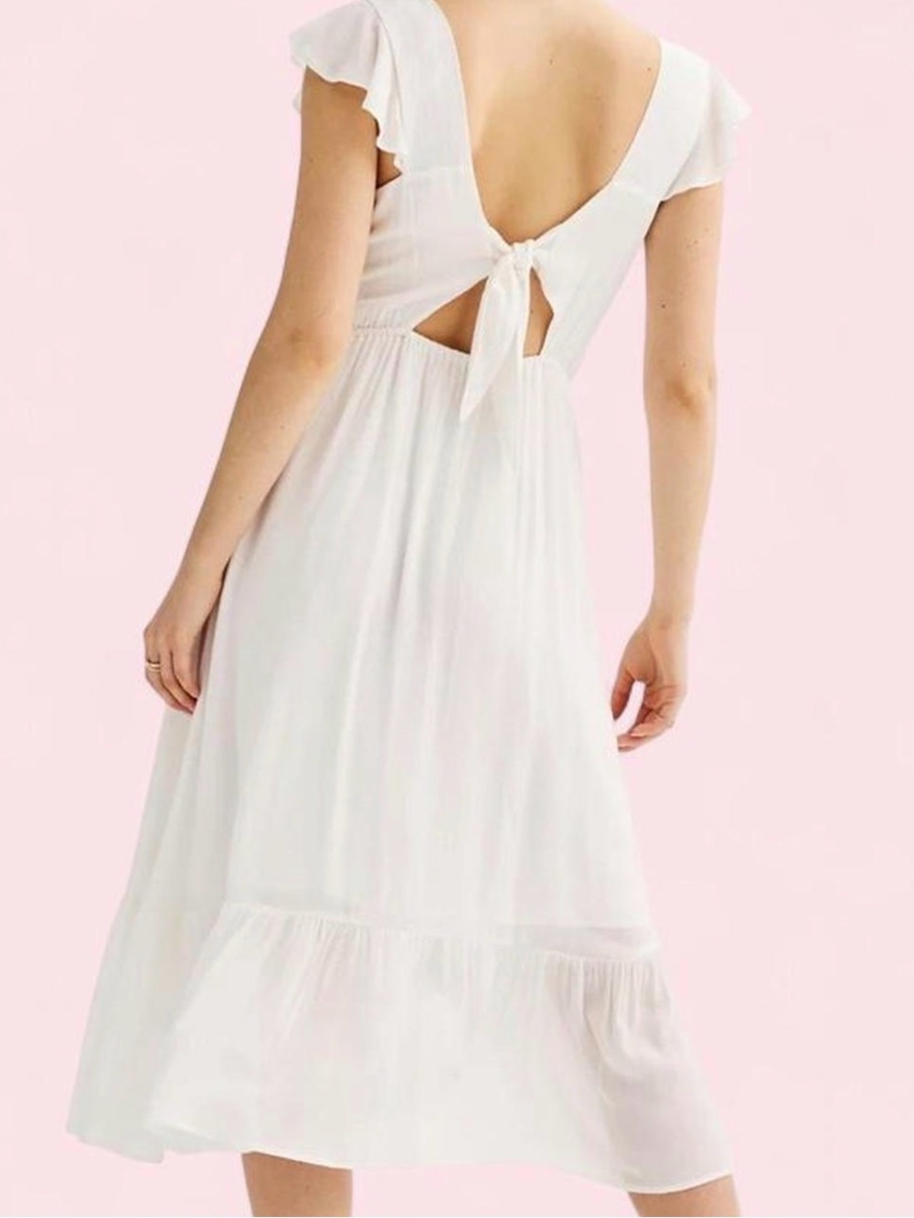 White Tie-Back Midi Dress - Elegant Everyday Style
